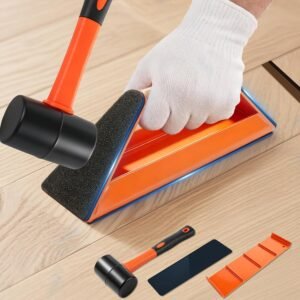 Floor Gap Fixer Tool Heavy Duty Vinyl Flooring Tools 4-Sided 45°Tapping Surface Floor Gap Repair Tool with Washable,Hammer& Reusable Sticky Pad for Laminate, Vinyl Plank, Hardwood